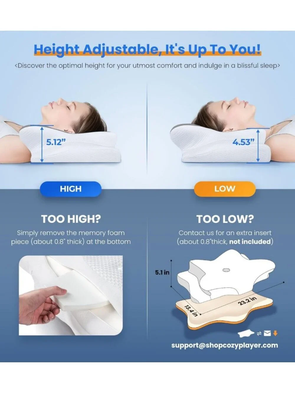 Cooling Neck Support Pillow, Adjustable Ergonomic Memory Foam, Pain Relief for